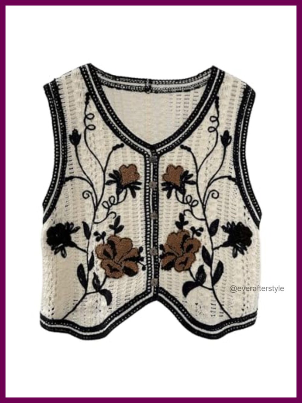 Floral Crochet Button Front Vest Crop Top V-Neck Sleeveless Western